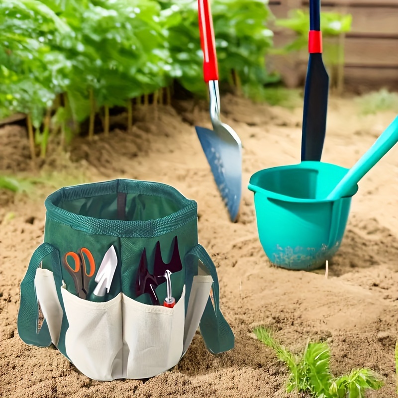 Gardening Tools Green - حقيبة أدوات حديقة مستديرة باللون الأبيض