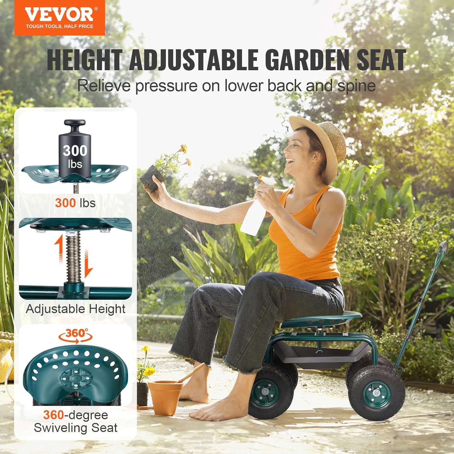عربة حديقة متحركة مع مقعد عمل  - مراجعة Gardening Tools Green وسعره