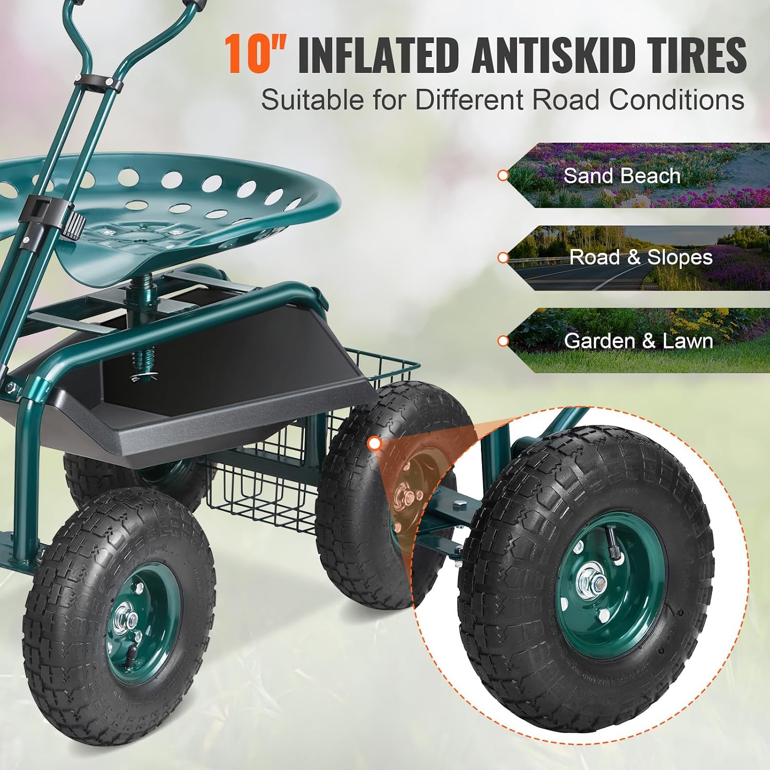 عربة حديقة متحركة مع مقعد عمل  - مراجعة Gardening Tools Green وسعره